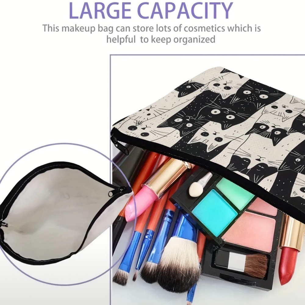 cat catch all bag makeup purse storage organization cute clutch zipper kitty